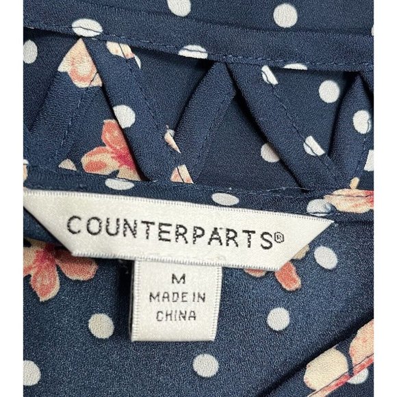 Counterparts Women Top Size M Color Blue Floral Zipper - Picture 10 of 12
